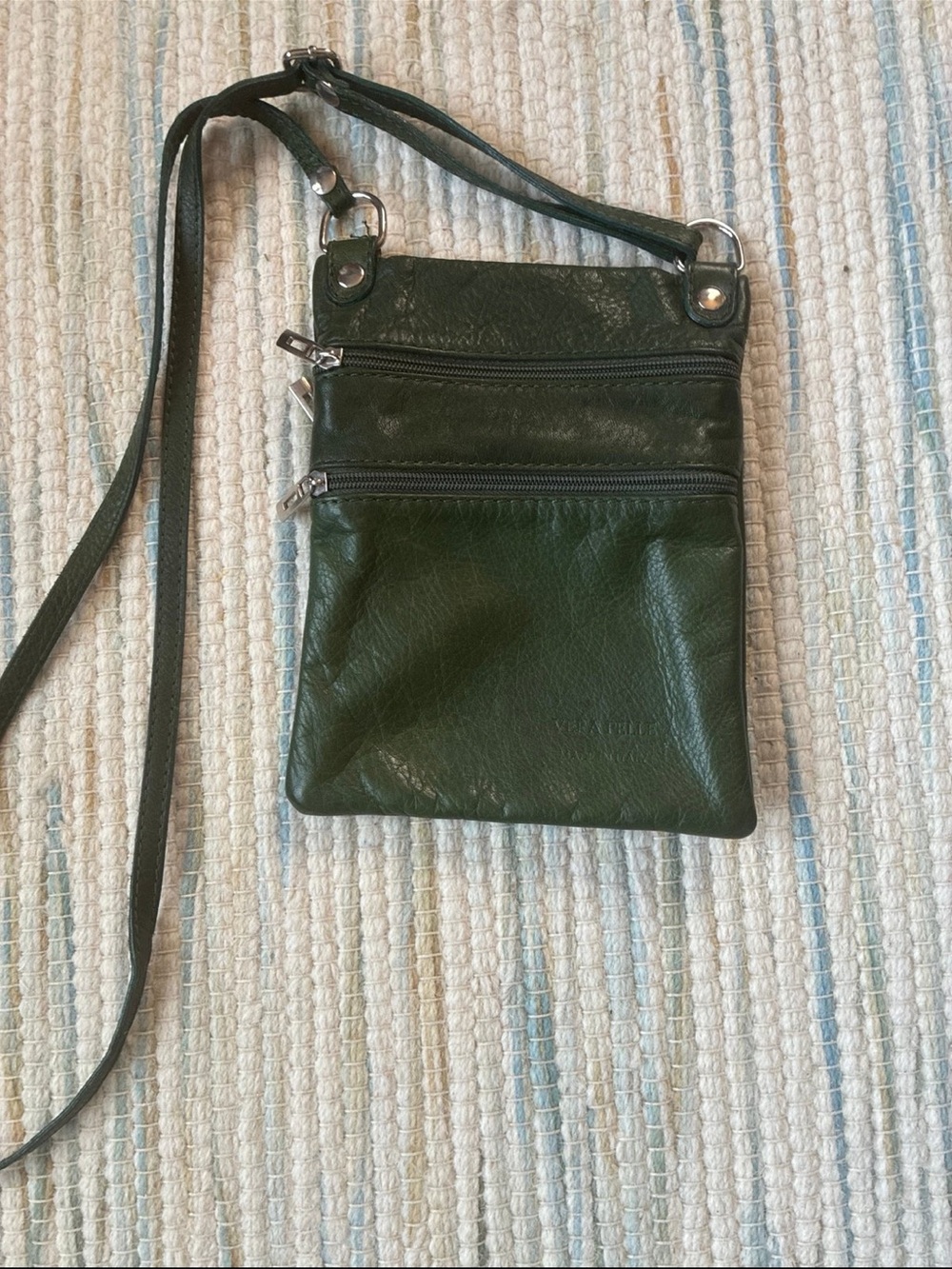 Dark Green Leather Crossbody Bag Vera Pelle